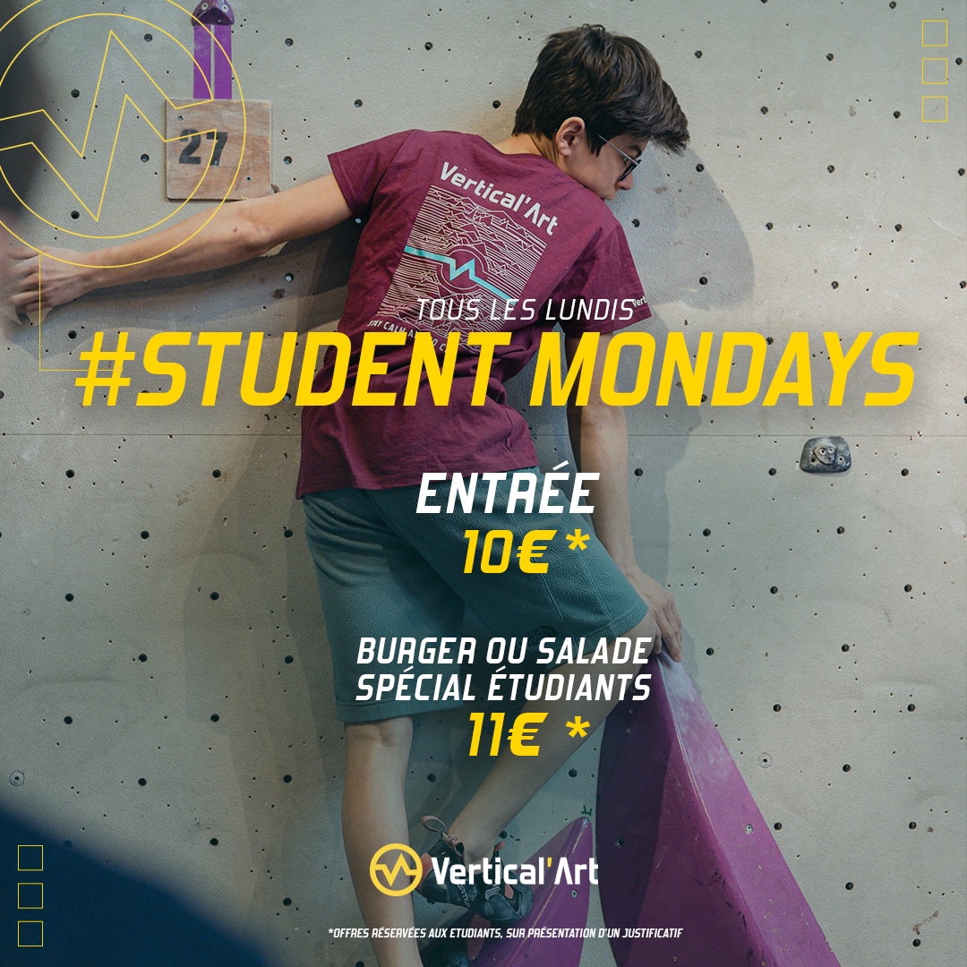 Lundis étudiants à Vertical'Art Paris Chevaleret : Entrée à 10€ et menu spécial prix pour les étudiants