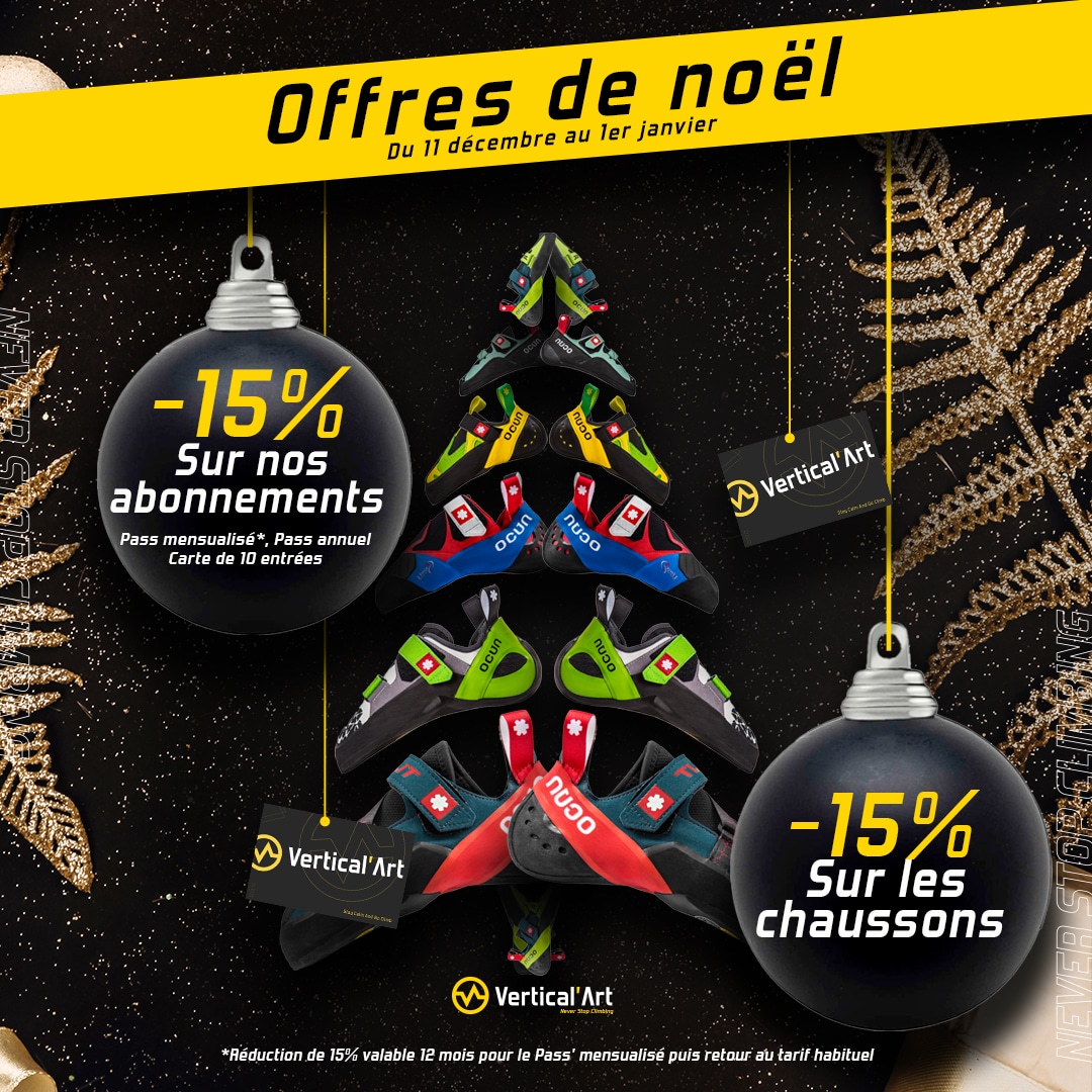 Offres de Noël à Vertical'Art Chevaleret : 15% sur les formules de grimpe et les chaussons