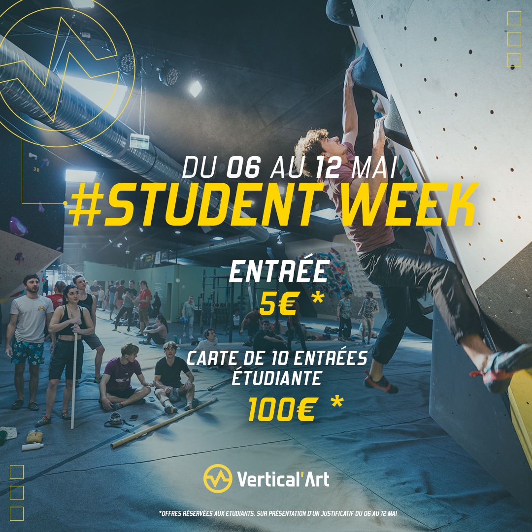 Student Week du 6 au 12 mai : Entrée à 5€ et carte de 10 séances à 100€ pour les étudiants à Vertical'Art Paris Chevaleret
